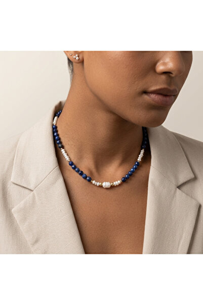 Ezera Κομψό κολιέ χειροποίητο από πολύπλευρους κρυστάλλους Λάπις Λάζουλι και ...