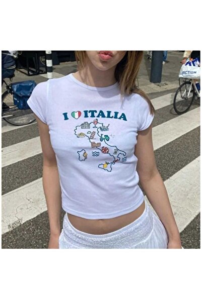 LOTS MODA AY MODELI νέας σεζόν εμπριμέ υφασμάτινο μπλουζάκι CROP