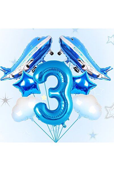 DÜVENCİ TİCARET Σετ γιορτής γενεθλίων με μπαλόνια με θέμα το αεροπλάνο