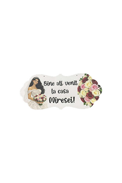 OEM Plăcuță Decorativă Nuntă "Casa Miresei", MDF, Design Flori , 67x31 cm
