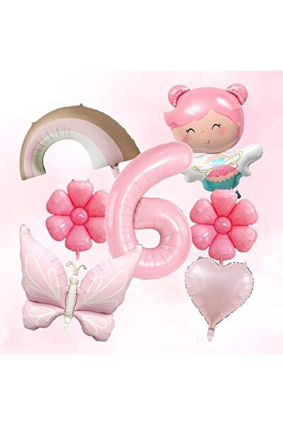 DÜVENCİ TİCARET Σετ γιορτής γενεθλίων με ροζ νεράιδα, πεταλούδα, αριθμητικό μ...