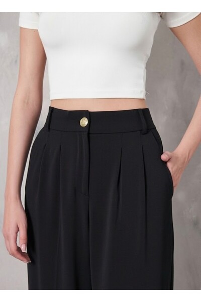 ECOTİQUE Παντελόνι από ύφασμα Palazzo με χρυσά κουμπιά