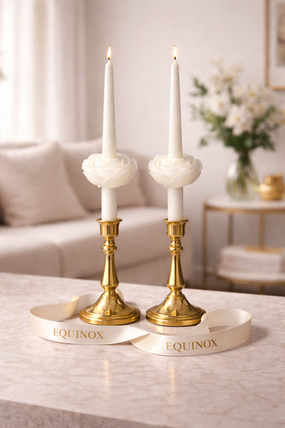EQUINOX MUM Equinox 2’li Gül Detaylı Şamdan Mum Seti – Dekoratif Davet Masa S...