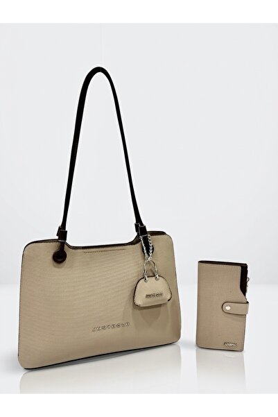 Just Polo Women's Large Size Premium Silver Logo Handbag and Wallet Combinati...