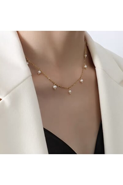 Ezera Κομψό κολιέ με φούντες από επιχρυσωμένο ανοξείδωτο ατσάλι και μαργαριτά...