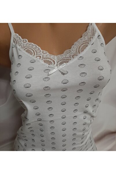 Shine Elagance Women's Patterned Undershirt with Lace Collar and String Strap...