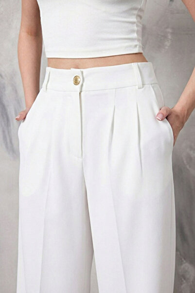 ECOTİQUE Παντελόνι από ύφασμα Palazzo με χρυσά κουμπιά