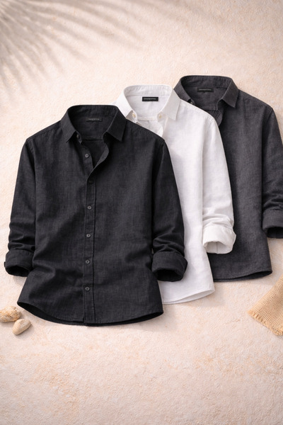 OTAKU Ανδρικά λινά πουκάμισα Sofia, σετ 3 τεμαχίων, καλοκαιρινά, αναπνέοντα, ...