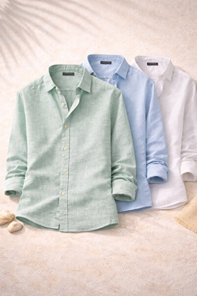 OTAKU Men's Sofia Linen Shirts Set of 3 Summer Breathable Comfortable Fit Sty...