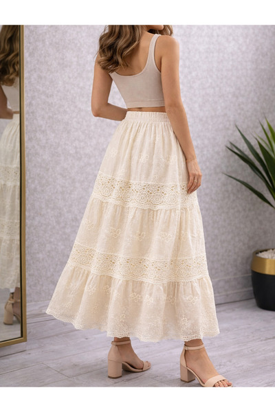 TUGBA COLLECTION DANTEL İŞLEMELİ NAKIŞLI %100 PAMUKLI İTHAL ETEK