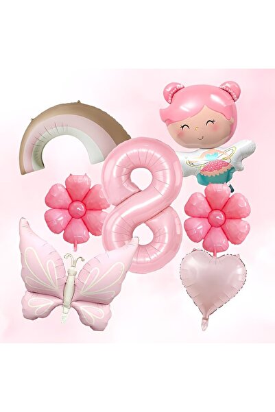DÜVENCİ TİCARET Σετ γιορτής γενεθλίων με ροζ νεράιδα, πεταλούδα, αριθμητικό μ...