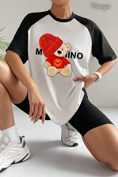 Massgai Unisex Smile Bear Printed Oversize 100% Cotton T-Shirt