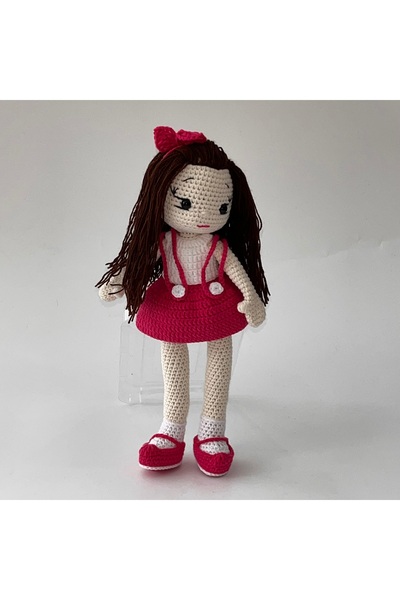 TOIVOS Pembe Etekli Örgü Oyuncak Bebek - 30 cm Boyunda - El Yapımı