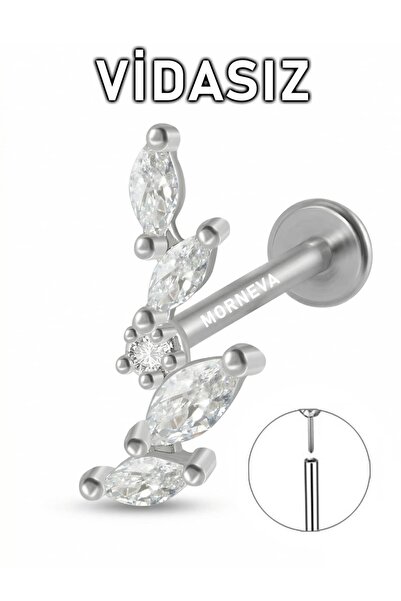MORNEVA Vidasız Çelik Barlı Yaprak Taş Kıkırdak Kulak Helix Conch Piercingi (...