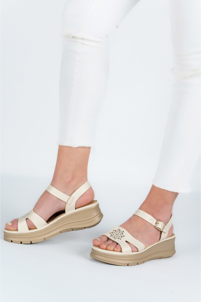 Lady Sandale dama Solea, imitatie de piele, crem