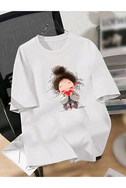 DİVİN Cute Modeli New Season Printed Fabric Oversize Tshirt