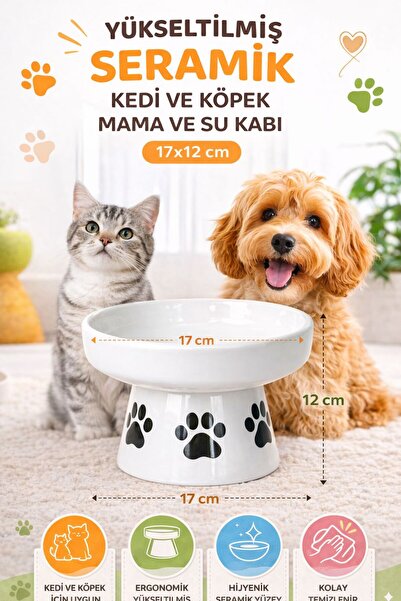 NitruDesign Ayaklı Seramik Kedi Ve Köpek Mama Su Kabı
