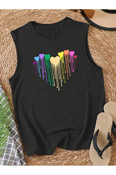 SUNFREE ΠΟΛΥΧΡΩΜΗ ΚΑΡΔΙΑ Τυπωμένη Αμάνικη Γυναικεία Καλοκαιρινή Μπλούζα με Λα...