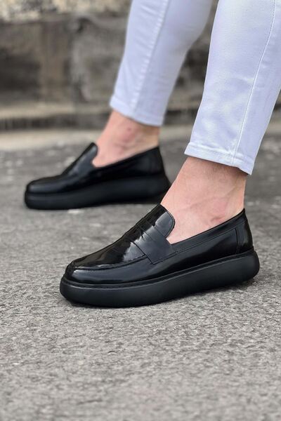 Wagoon Wg161 Charcoal Patent Leather Men's Casual Shoes - Charcoal 40
