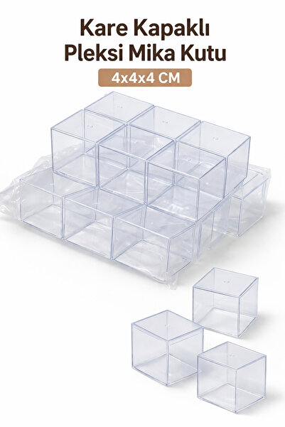 Gül Mum Kare Kapaklı Pleksi Mika Kutu 4x4x4 CM - 100 Adet