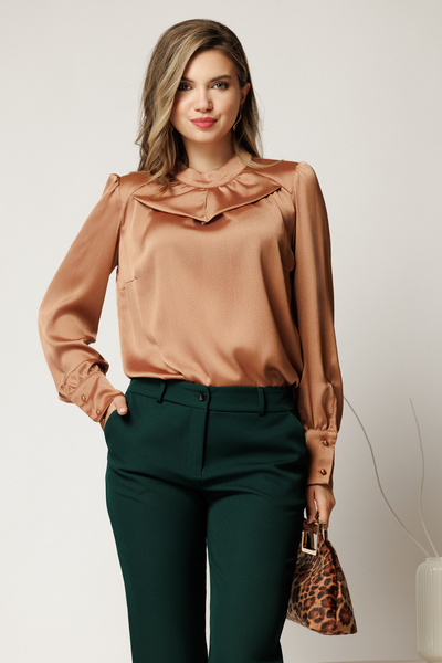 DyFashion Bluza eleganta bej lejera din voal cu maneca lunga