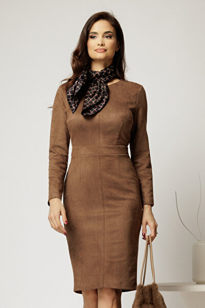 DyFashion Rochie DY Fashion conica maro din piele intoarsa