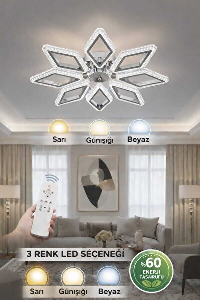 Marsel Lighting PRİZMA 8 KOLLU LED AVİZE KUMANDALI 3 RENK ISIK MODU MODERN SA...