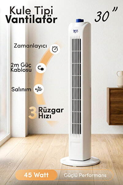 7GO 7GTF1 30 İnç Kule Tipi Vantilatör | 45W Güçlü Motor, 3 Kademeli Hız, Salı...