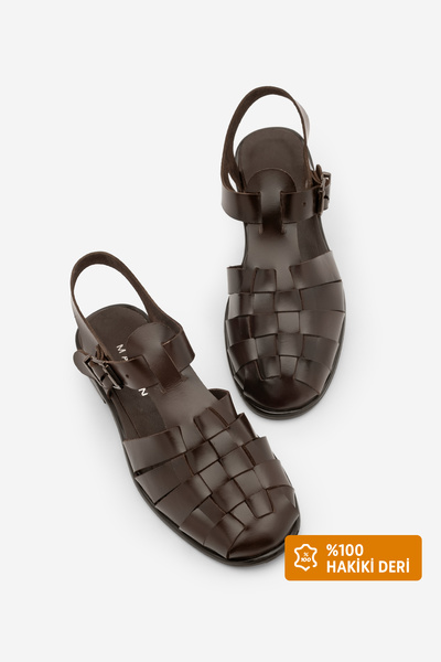 Marjin Women's Genuine Leather Ankle Strap Buckle Closed Front Striped Casual...