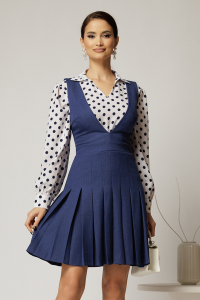 DyFashion Sarafan DY Fashion albastru din stofa cu pliuri si decolteu adanc