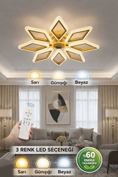 Marsel Lighting PRİZMA 8 KOLLU LED AVİZE KUMANDALI 3 RENK ISIK MODU MODERN SA...