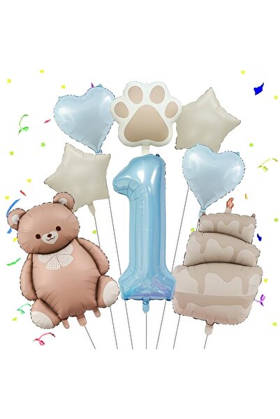 DÜVENCİ TİCARET Σετ μπαλονιών για γιορτή γενεθλίων με αρκουδάκι με παπιγιόν