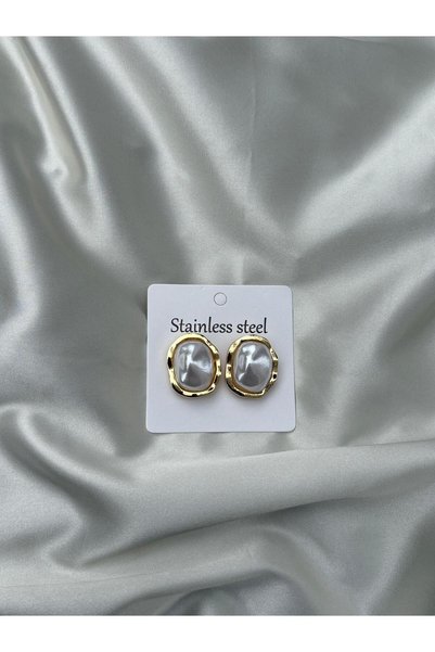 bag and shine Elen Gold Large Pearl Steel Earrings
