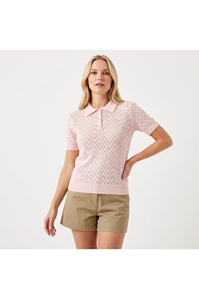 Noi Belis Πλεκτή μπλούζα με κοντό μανίκι και τρύπες στο γιακά πόλο SS26BZ0098