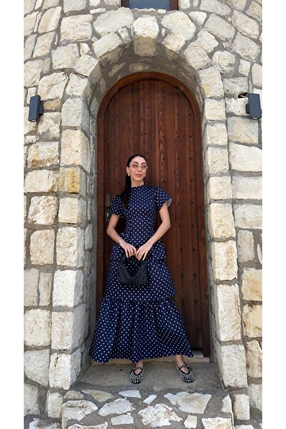 LUUNA STORE ΣΚΟΥΡΟ ΜΠΛΕ ΦΟΡΕΜΑ ΜΕ ΒΟΛΑΝΑ ΚΑΙ ΛΕΠΤΟΜΕΡΕΙΕΣ ΚΟΡΣΕ