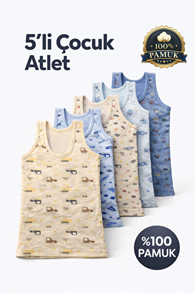 SÜSEN LİNGERİE 5 Pieces 100% Cotton Assorted Color Boys' Undershirts, Combed ...