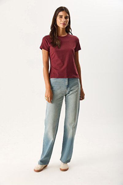VENA Kadın Rachel Bisiklet Yaka Slim Fit Basic Tişört - Bordo