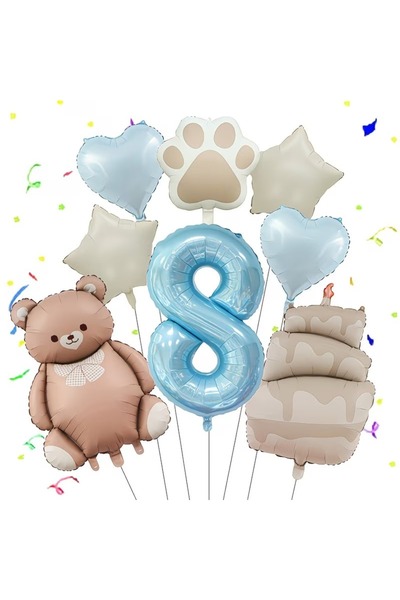 DÜVENCİ TİCARET Σετ μπαλονιών για γιορτή γενεθλίων με αρκουδάκι με παπιγιόν