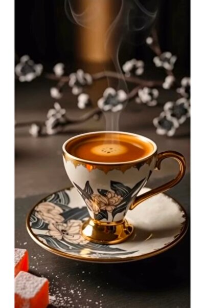 Gülümseten Avm 6 Kişilik Türk Kahvesi Fincan Takımı 12 Parça Porselen Gold Çi...