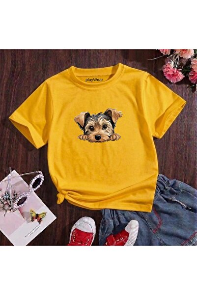 playwear Καφέ μπλουζάκι με στάμπα σκύλου, 100% βαμβακερό, με λαιμόκοψη ποδηλά...