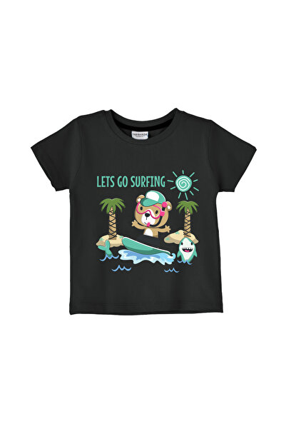 Yoo Street Lets Go Surfing T-Shirt for Unisex Kids – 100% Cotton Multiple Col...