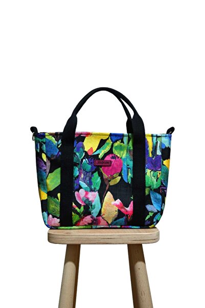 BUSRAKAZANCDESİGN Sulu Boya Desenli Kadın Omuz Çantası, Tote Bag Çanta, Yıkan...