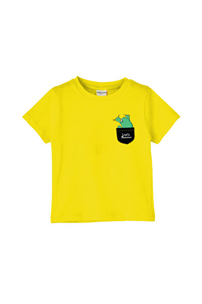 Yoo Street Cute Little Monster On Pocket T-Shirt for Unisex Kids 100% Cotton ...