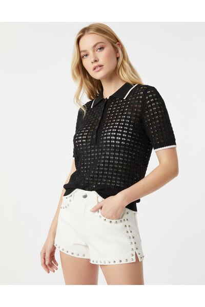 Noi Belis Πλεκτή μπλούζα με γιακά πόλο και μισό κούμπωμα SS26BZ0101