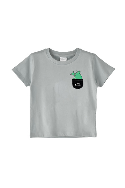 Yoo Street Cute Little Monster On Pocket T-Shirt for Unisex Kids 100% Cotton ...