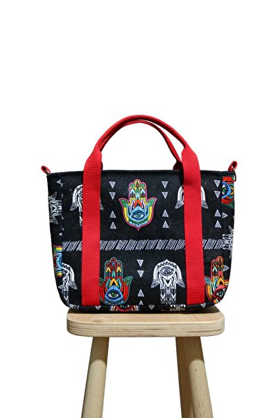 BUSRAKAZANCDESİGN Fatma Ana Eli Desenli Kadın Omuz Çantası, Tote Bag Çanta, Y...