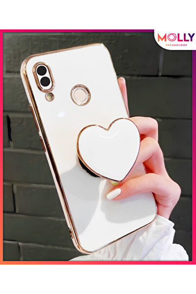 Molly SAMSUNG GALAXY A30 İçin İnci Beyazı Gold Detaylı Kalp Standlı Lüks Sili...