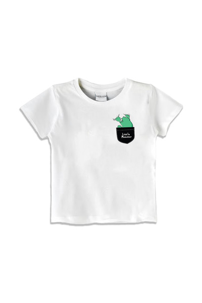 Yoo Street Cute Little Monster On Pocket T-Shirt for Unisex Kids 100% Cotton ...
