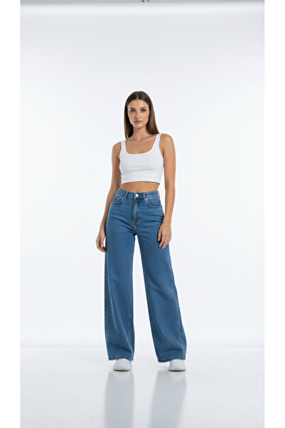 geenz manifacture Μεσαίο μπλε τζιν παντελόνι Palazzo με υπερυψηλή μέση και φα...