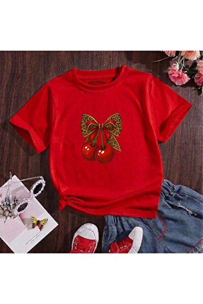 playwear Παιδικό unisex μπλουζάκι με στάμπα Cherry Ribbon, 100% βαμβάκι, με λ...